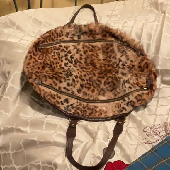 Genuine Leather & Fur Large Handbag Leopard print real fur One-of-a-Kind Satchel - Picture 4 of 16